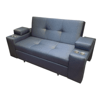 Camila Home - Sofá Cama 3 Cuerpos Azul Oscuro Lino Repelente 185 Cm Con Baúl Y Puffs