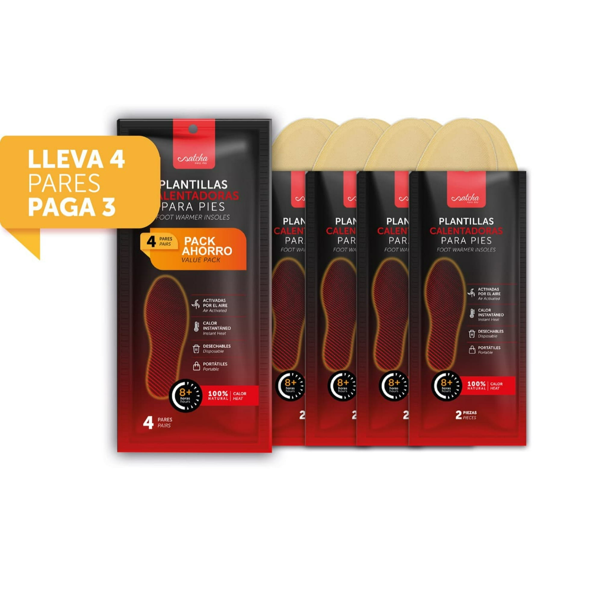 Satcha Easy Day - Pack Ahorro De 4 Pares De Plantillas Calentadoras Para Pies Talla S: 35-39