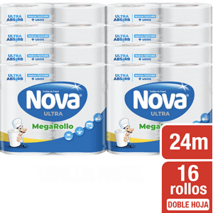 Pack X 8 Toalla De Papel Nova Ultra Mega Rollo 24 M 2 Un