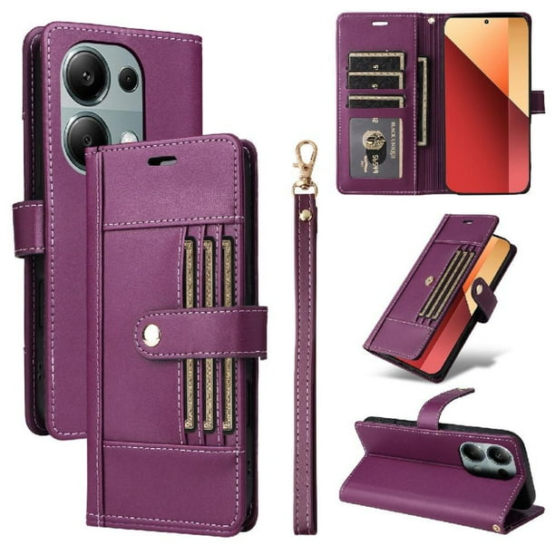 FOXDOCK Funda tipo Cartera para Xiaomi Redmi Note 13 Pro 4G – Cubierta de Cuero PU con Múltiples Ranuras, Bolsillo para Efectivo y Correa de Muñeca