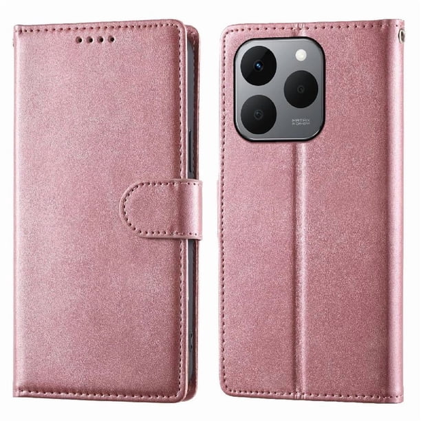 Funda Tipo Billetera para Realme 15T Cover 2 en 1 Desmontable con Ranuras para Tarjetas y Ventana de Foto, Soporte y Correa de Muñeca Rosa