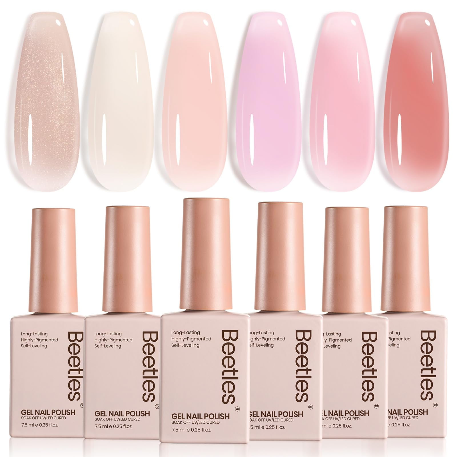 Beetles Gel Polish - Set De Esmaltes De Uñas En Gel Beetles Nude, 6 Colores Con Gel Uv