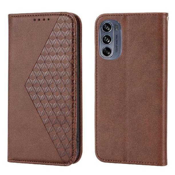 Funda Flip FOXDOCK para Motorola Moto E32 4G , Estilo Billetera con Diseño Rombo, Correa de Mano y Soporte, Uso Diario