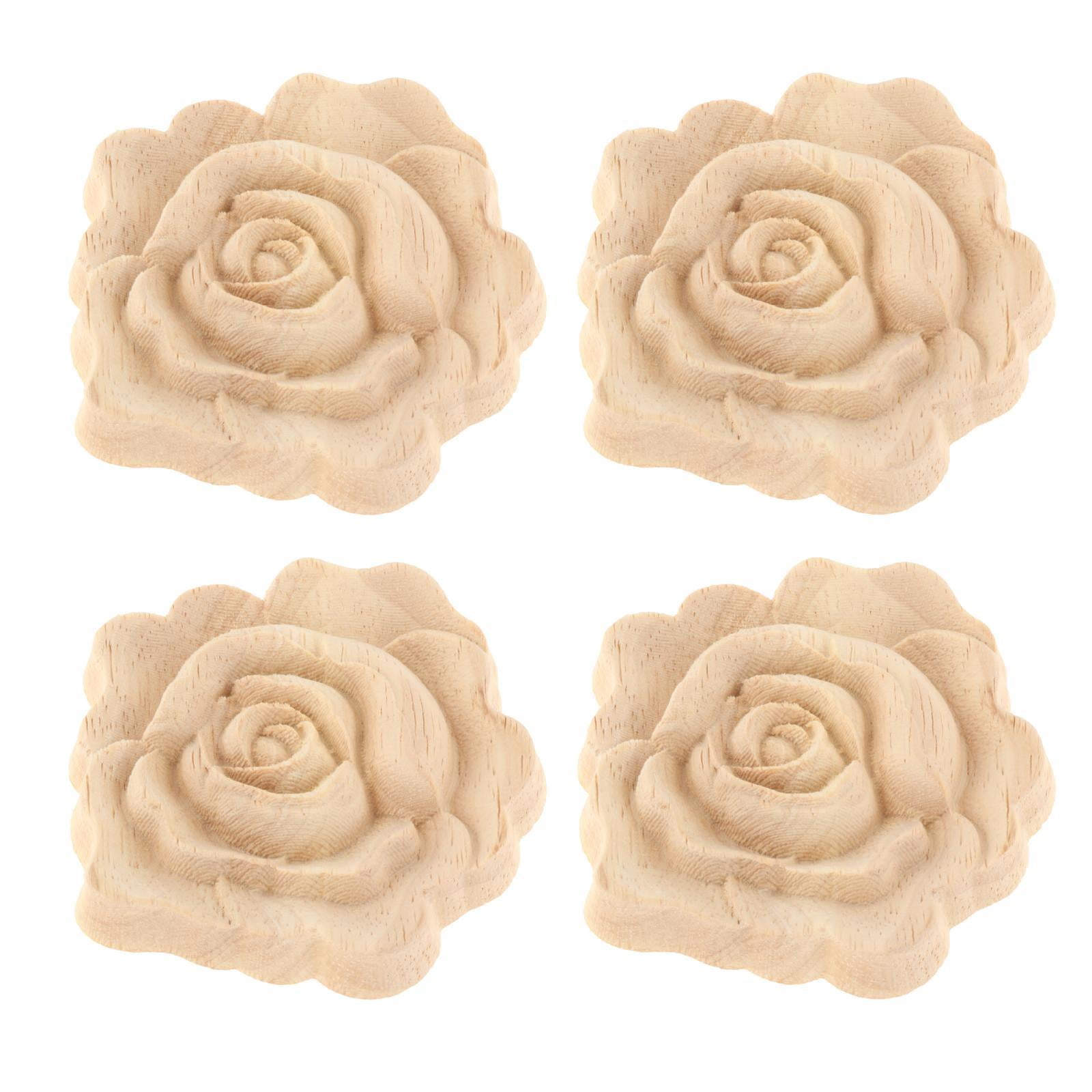 Magideal - 4 Uds. De Apliques Tallados , Estatuilla Onlay, Calcomanías Talladas De Flores Rosas Para Puerta, Armario, Decoración De Muebles Diámetro 276 Pulgadas.