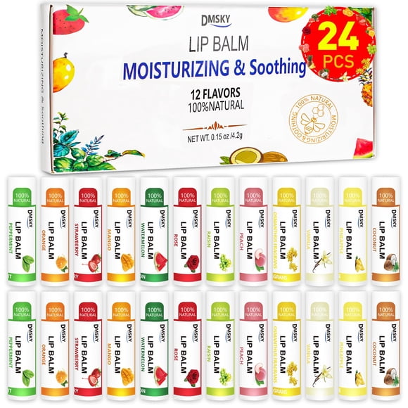 Bálsamo labial Dmsky, paquete de 24 con vitamina E y aceite de coco