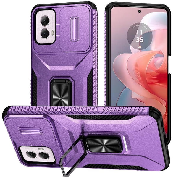 Funda Armada para Motorola Moto G Power 2024 con Tapa Deslizante y Soporte Magnético Giratorio Morado
