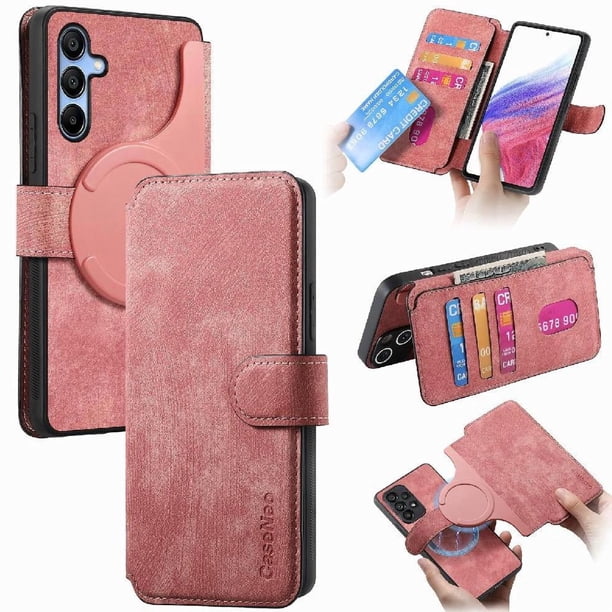 Funda Billetera Magnética para Samsung Galaxy A16 Soporte Tarjetas Desmontable Rosa