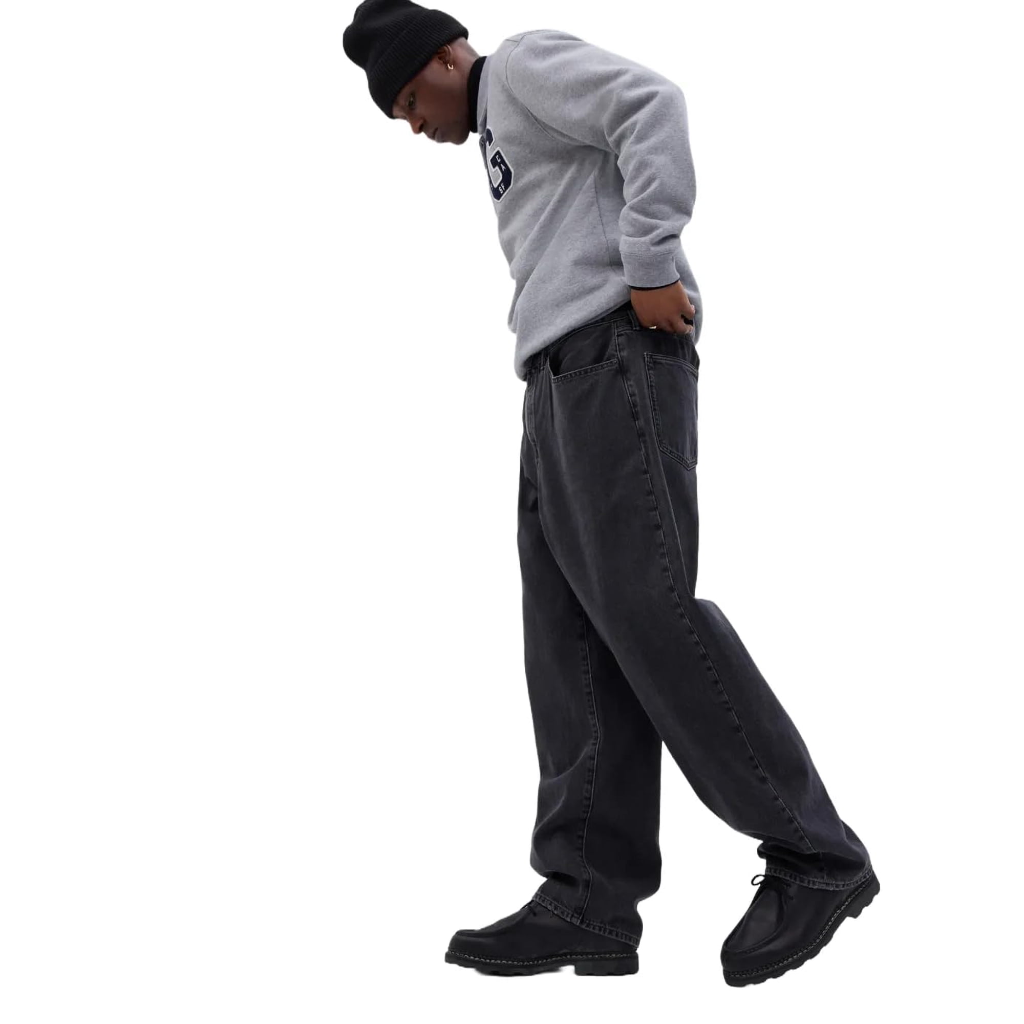 Jeans Gap Baggy Rigid Fit Denim Lavado Negro Para Hombre 38x32