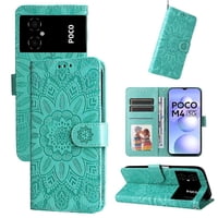 Funda Tipo Cartera Foxdock Para Xiaomi Poco M4 5G , Diseño Girasol En Relieve, Cuero Pu, Cierre Magnético, Soporte Y Tarjetero