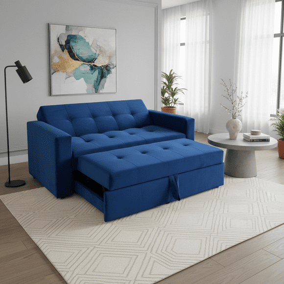 Sofa Cama Novus Tres Posiciones Azul Felpa