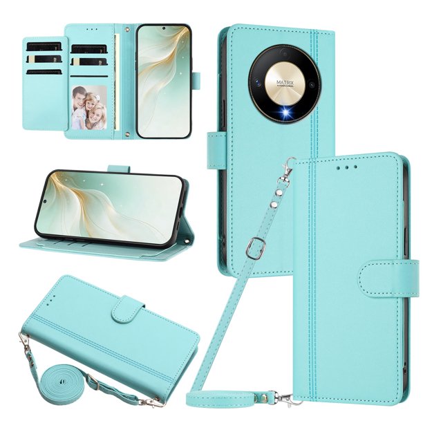 Honor X9B/Magic 6 Lite Funda Billetera con Cierre Magnético, Verde Claro