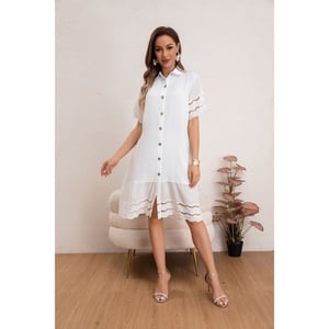 Likeshop - Vestido Corto Primavera Mujer Manga Corta Macramé Casual 0040