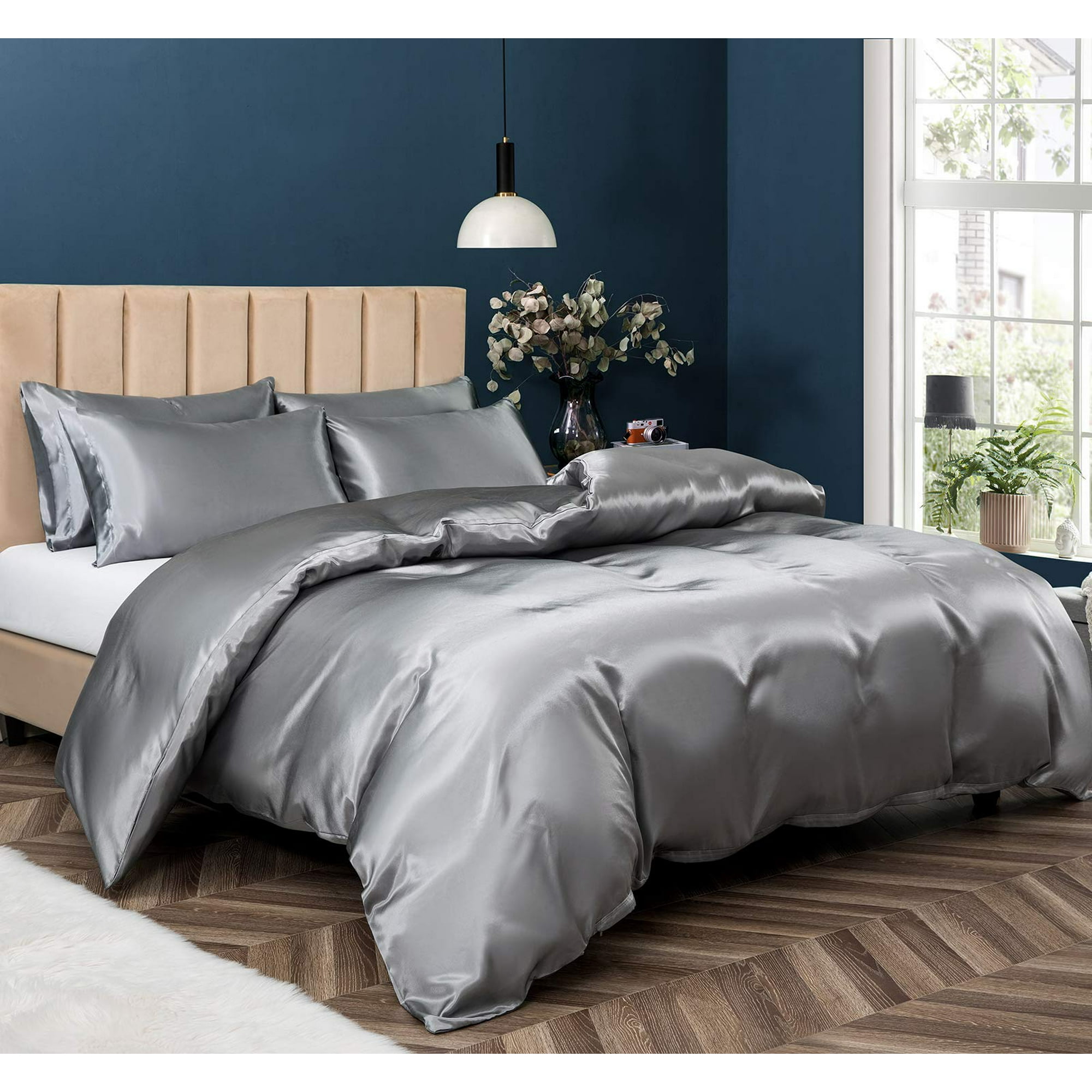 Juego De Fundas Nórdicas De Satén P Pothuiny King Size, 5 Piezas, Gris