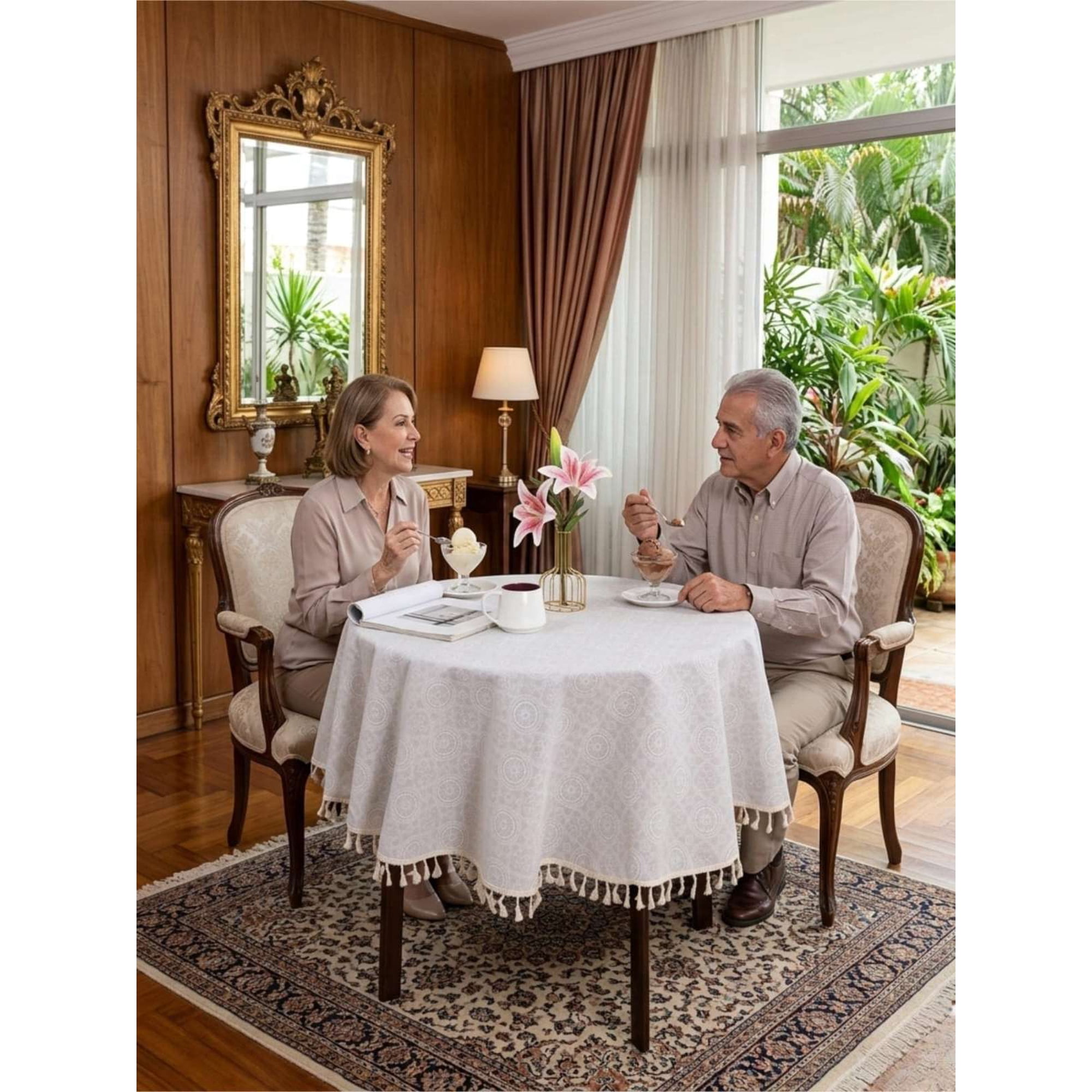 Todo Para El Hogar - Mantel Redondo Lino Rústico Elegante Con Flecos 140 Cm