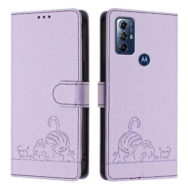 Funda tipo cartera FOXDOCK para Motorola MOTO G Pure con soporte, ranuras, RFID, diseño de gato