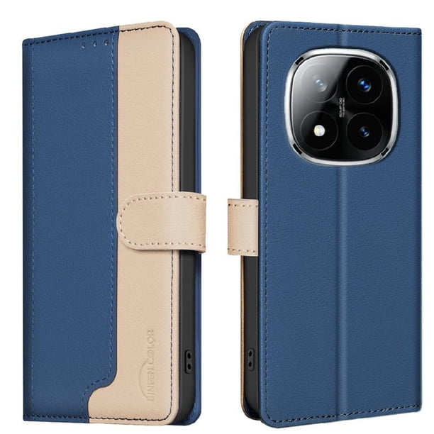 Funda Cartera con Bloqueo RFID para Xiaomi Redmi Note 14 Pro 5G con Ranuras y Soporte Azul