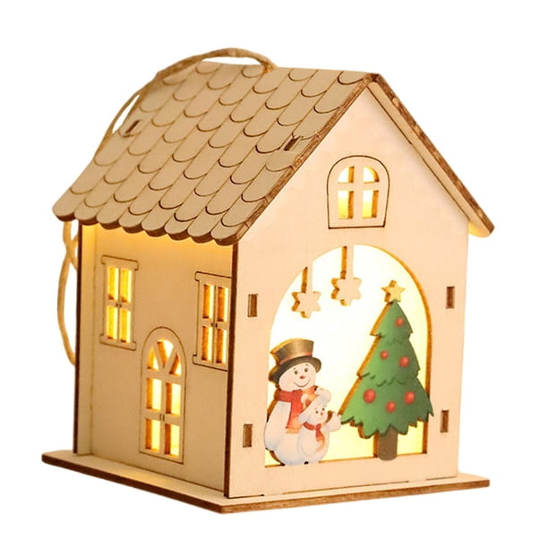 Decoración Colgante Del árbol De Navidad Del Muñeco De Nieve De La Casa Del Pueblo De Navidad Iluminada