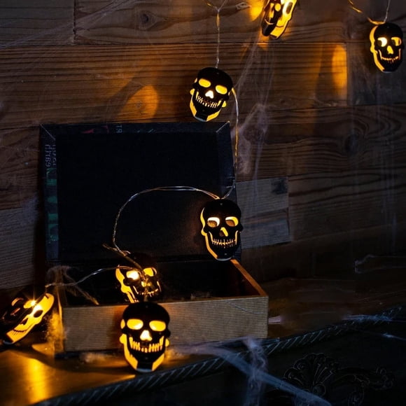Guirnalda de Luces con 10 Calaveras de Madera Halloween - Frank & Mortis
