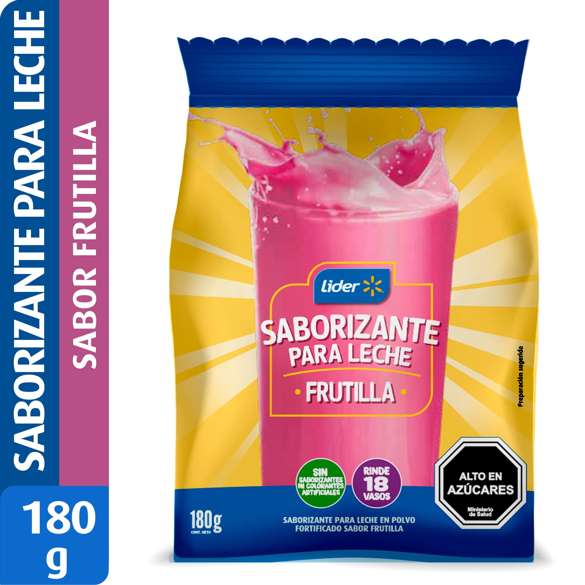 Saborizante De Leche En Polvo Fortificado Tradicional Sabor Frutilla 180 g Lider