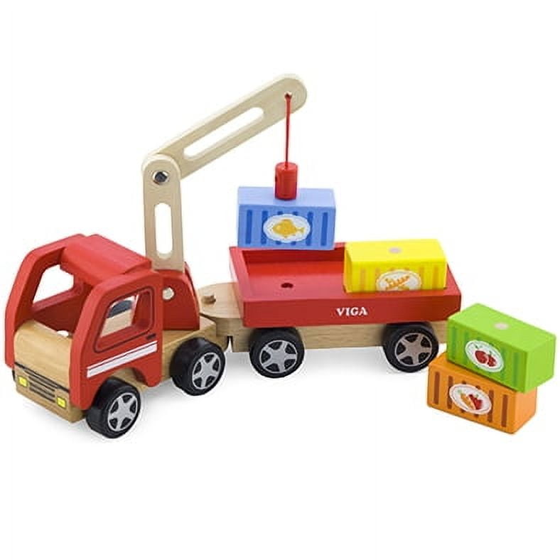Viga - Juguete Madera Camión Grúa Con 4 Remolques