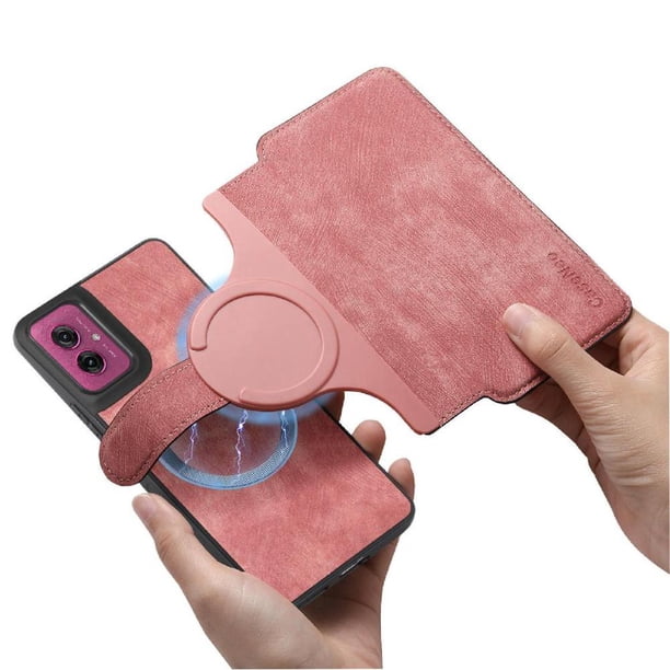 Funda Billetera Magnética para Motorola Moto G55 Soporte Tarjetas Desmontable Rosa