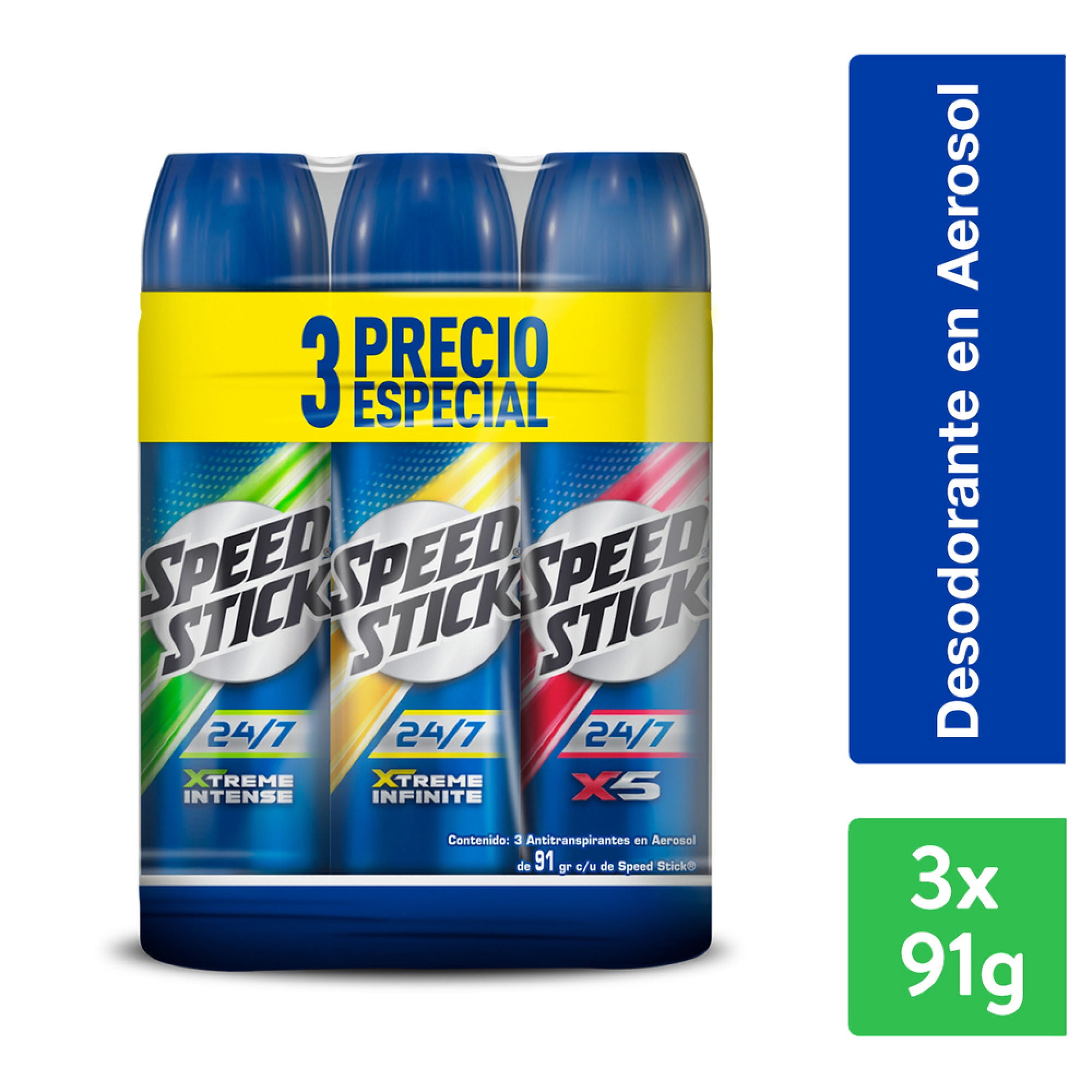 Desodorante Aerosol Speed Stick Xtreme Intense, Xtreme Infinite Hombre, 3 Un 150 ml c/u