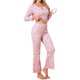 thumbnail image 4 of INSPIRE CHIC Conjuntos de Pijama para Mujer Estampado de Cerezas Cuello en V con Volantes Manga Larga Top y Pantalones 2 Piezas Ropa de Casa L Rosa, 4 of 5