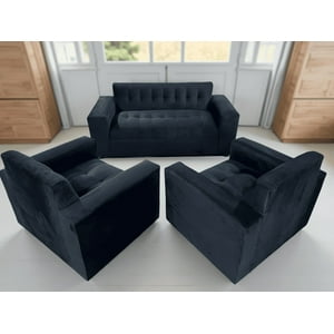Muebles New - Juego De Living Negro Felpa