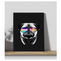 Genérico - Cuadro Decorativo Perro Pug Con Lentes Medidas 30X40 Cm