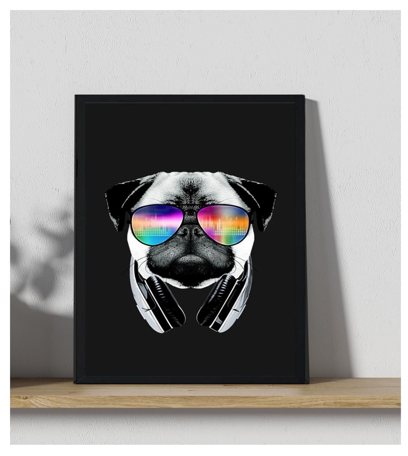 Genérico - Cuadro Decorativo Perro Pug Con Lentes Medidas 30X40 Cm
