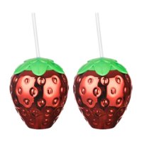 Magideal - 2 Vasos Portátiles Para Beber, Botella De Agua Novedosa Con Forma De Fruta, Vasos Únicos Para Cumpleaños De Niños. Fresa