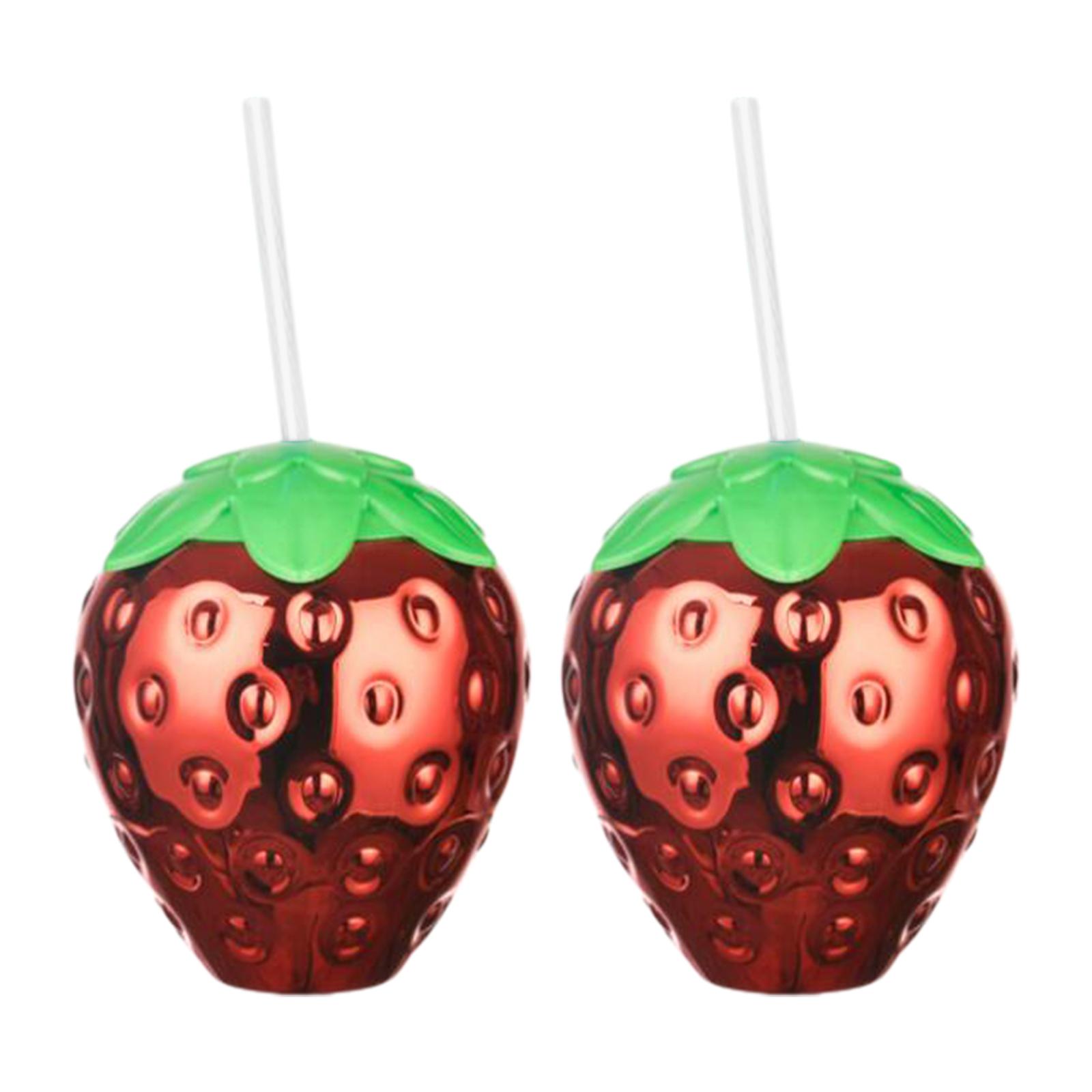Magideal - 2 Vasos Portátiles Para Beber, Botella De Agua Novedosa Con Forma De Fruta, Vasos Únicos Para Cumpleaños De Niños. Fresa