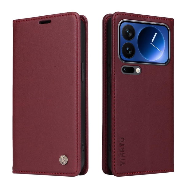 Funda Billetera de Cuero para Xiaomi 17 Pro con Tarjetero y Soporte - Tapa Magnética Rojo