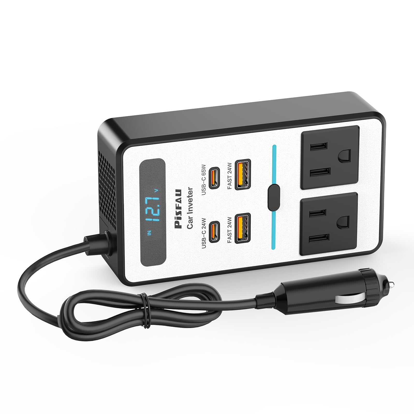 Inversor De Corriente Para Coche Pisfau De 200 W Dc 12 V A 110 V Ac Con Usb-c