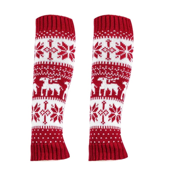 Calentadores de piernas de punto para invierno, con lazo blanco, calcetines largos sin pies, cálidos y navideños, mangas altas para mujer
