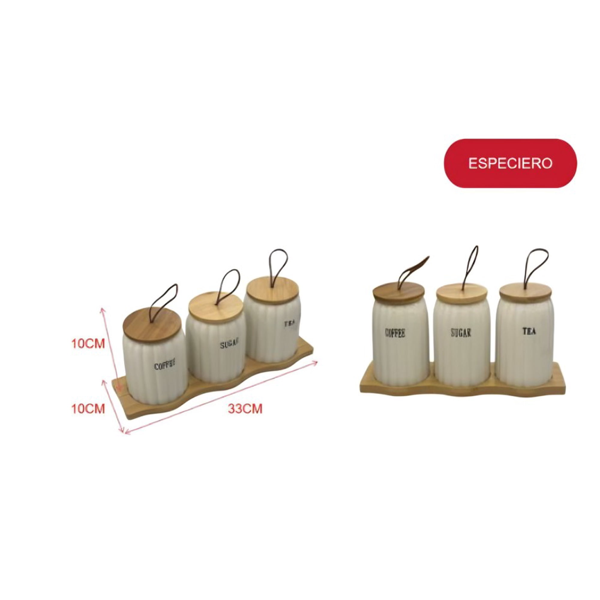 Genérico - Set De Especieros 3 Piezas Con Base Tarros De Cocina