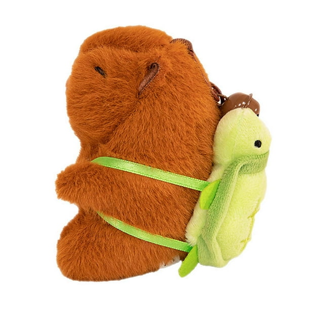 2 Llaveros De Peluche Capybara Realistas - Colgantes Para Mochila Y Llaves - Set Con Bolsa De Tortuga Y Capucha De Fresa - Regalo De Cumpleaños Para Amantes De Los Animales - Suave Y Portátil