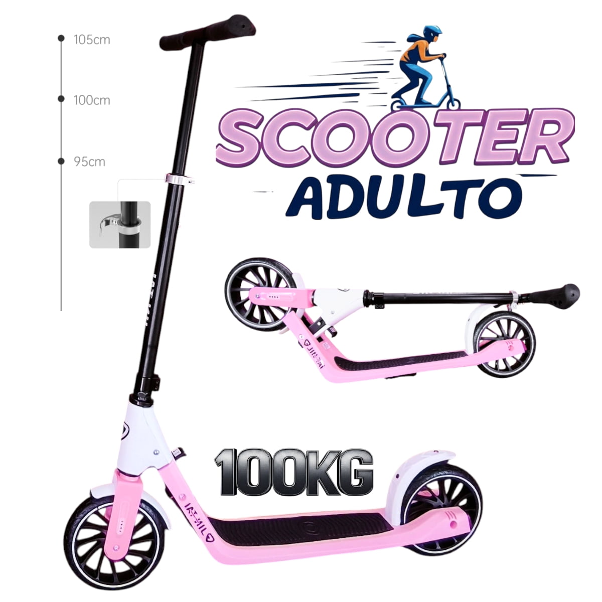 Vipnetwork - Scooter Monopatín Niño Adulto Rosado