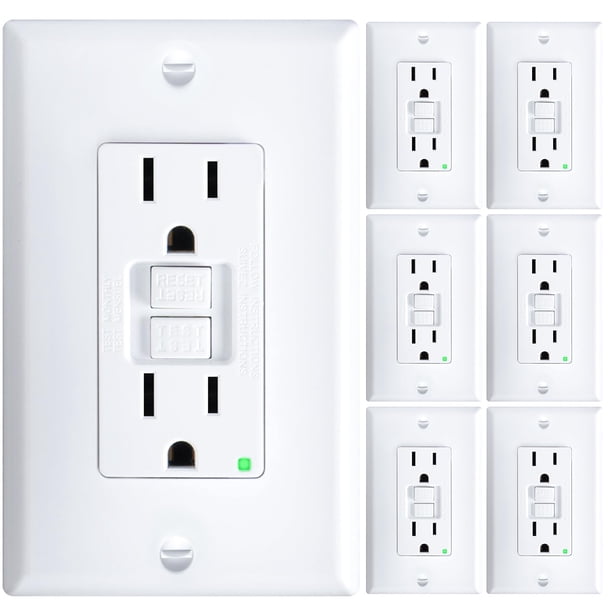 GFCI Outlet Amico, paquete de 15 amperios, 6 unidades, diseño más delgado, blanco para interiores