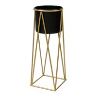 Fliperex - Porta Macetero Pedestal Maceta Plantas Negro Dorado