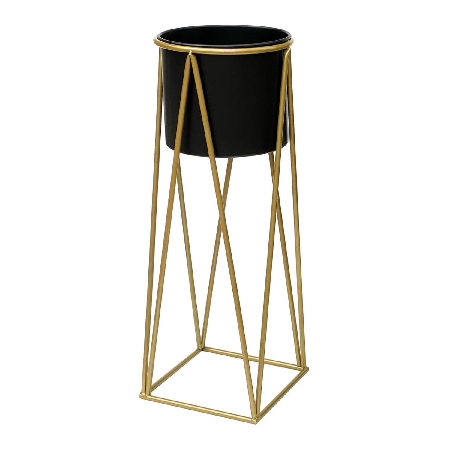 Fliperex - Porta Macetero Pedestal Maceta Plantas Negro Dorado Negro