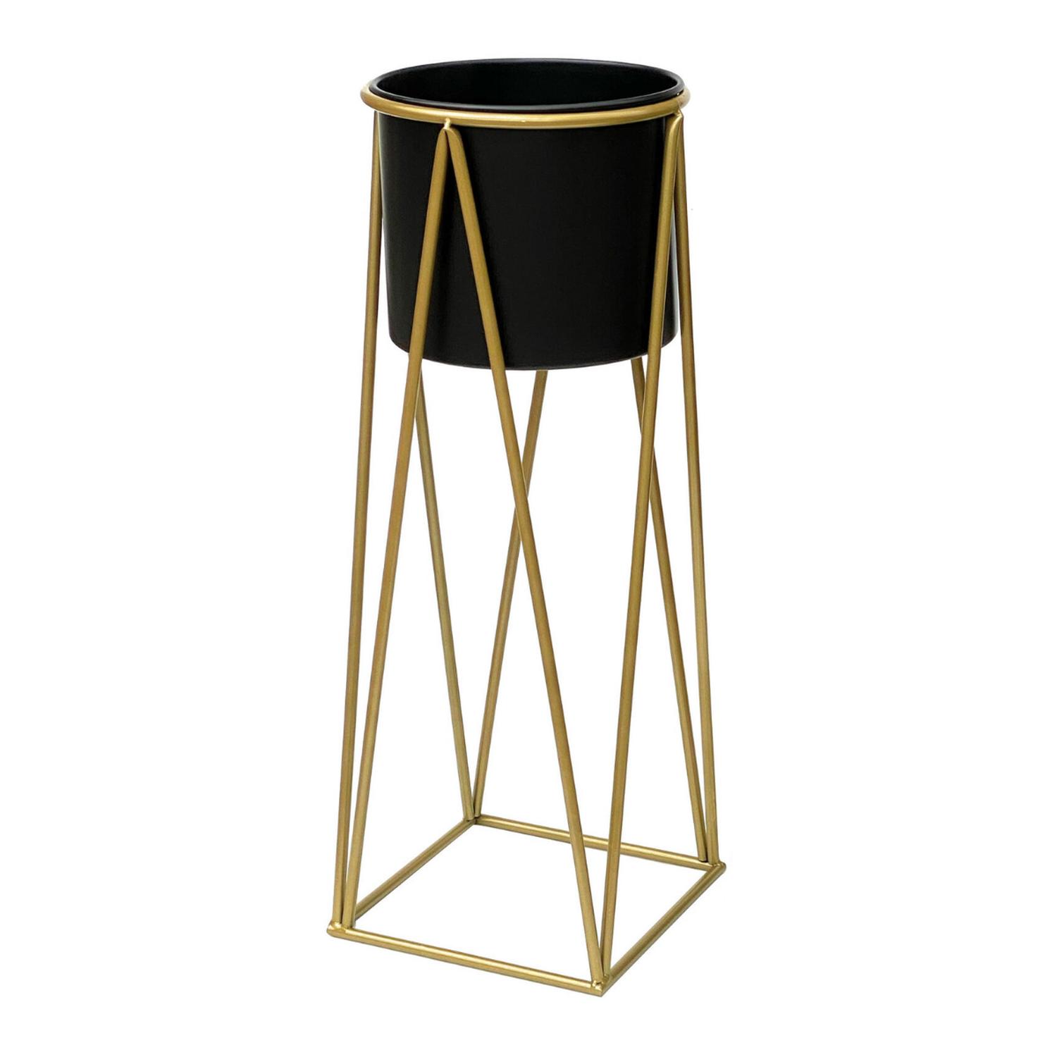 Fliperex - Porta Macetero Pedestal Maceta Plantas Negro Dorado