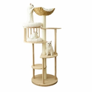 Crusec - Rascador Para Gatos Con Casa Elegante Beige 160X50X50