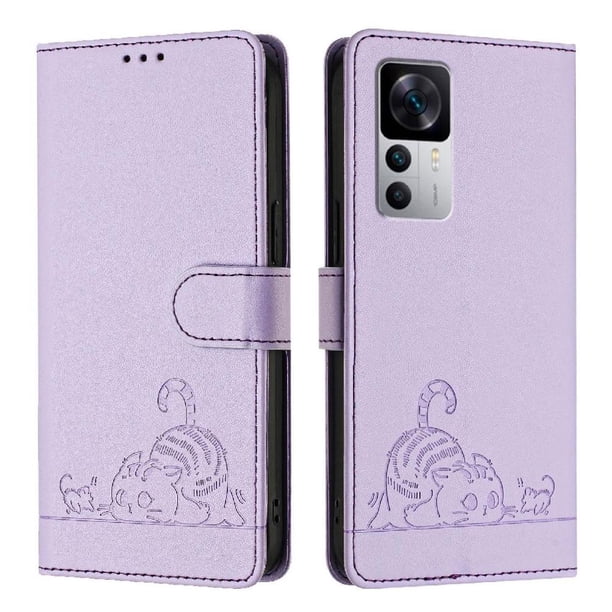 Funda tipo cartera FOXDOCK para Xiaomi 12T/12T PRO con soporte, ranuras, RFID, diseño de gato