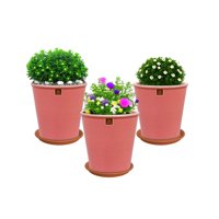 Pottery - Set De 3 Macetas Zaia 15 Cm Rosa Alegre Y Sus Platos