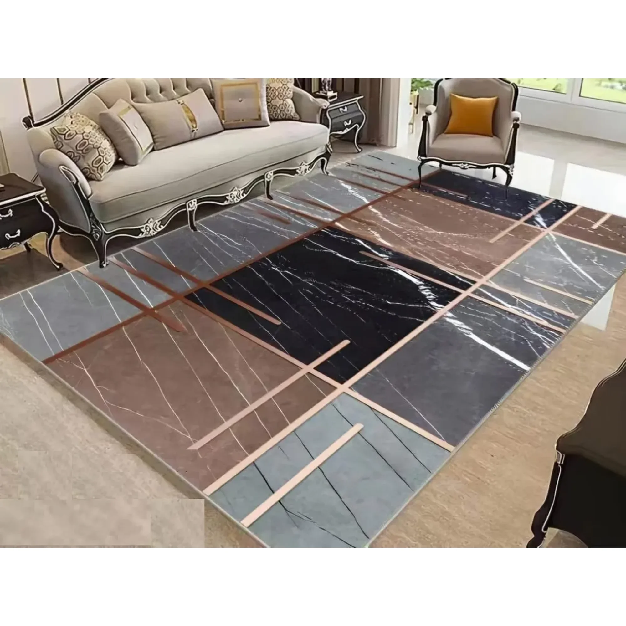 Casadeliacl - Alfombra 200x240 Moderna Elegante Decorativa Tf Marrón / 2 M / 2.4 M / Cuadros