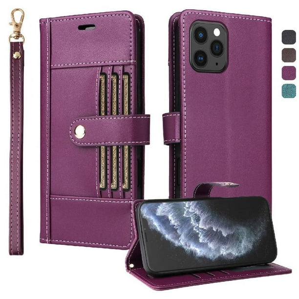 FOXDOCK Funda tipo Cartera para iPhone 16 Pro – Cubierta de Cuero PU con Múltiples Ranuras, Bolsillo para Efectivo y Correa de Muñeca