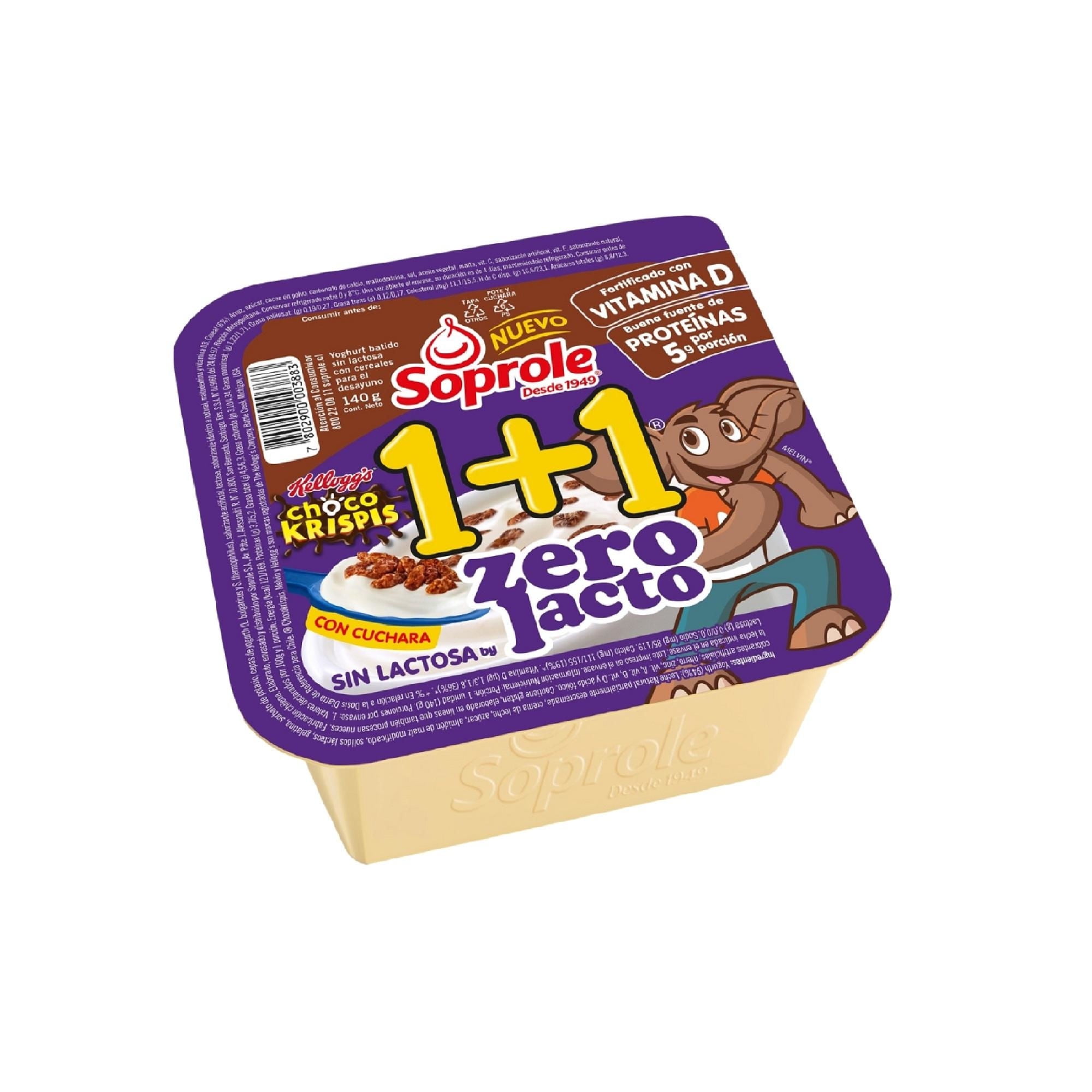 Yoghurt 1+1 Con Cereal Sin Lactosa Choco Krispis 140 g Soprole