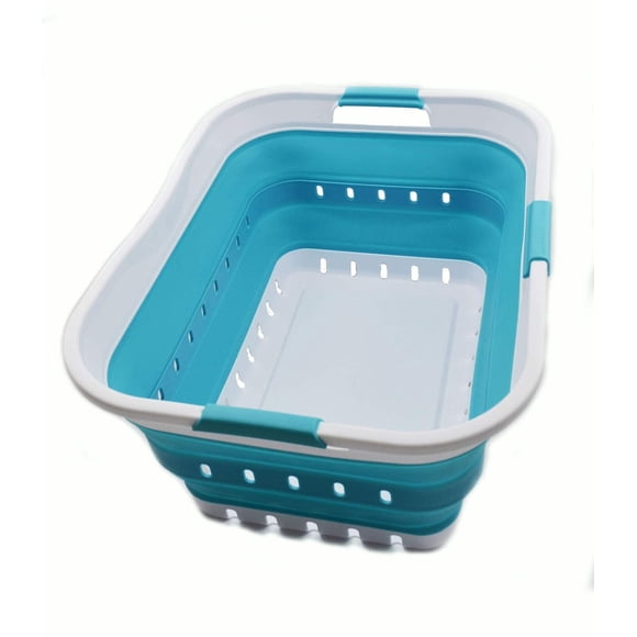Cesto para ropa sucia SAMMART, plástico plegable, 42 L, blanco/azul