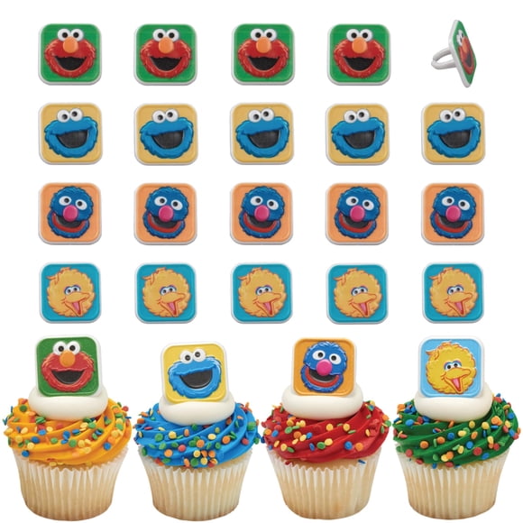DecoPac Sesame Street – Pack de 24 Anillos Decorativos para Cupcakes con Elmo, Big Bird, Cookie Monster y Grover